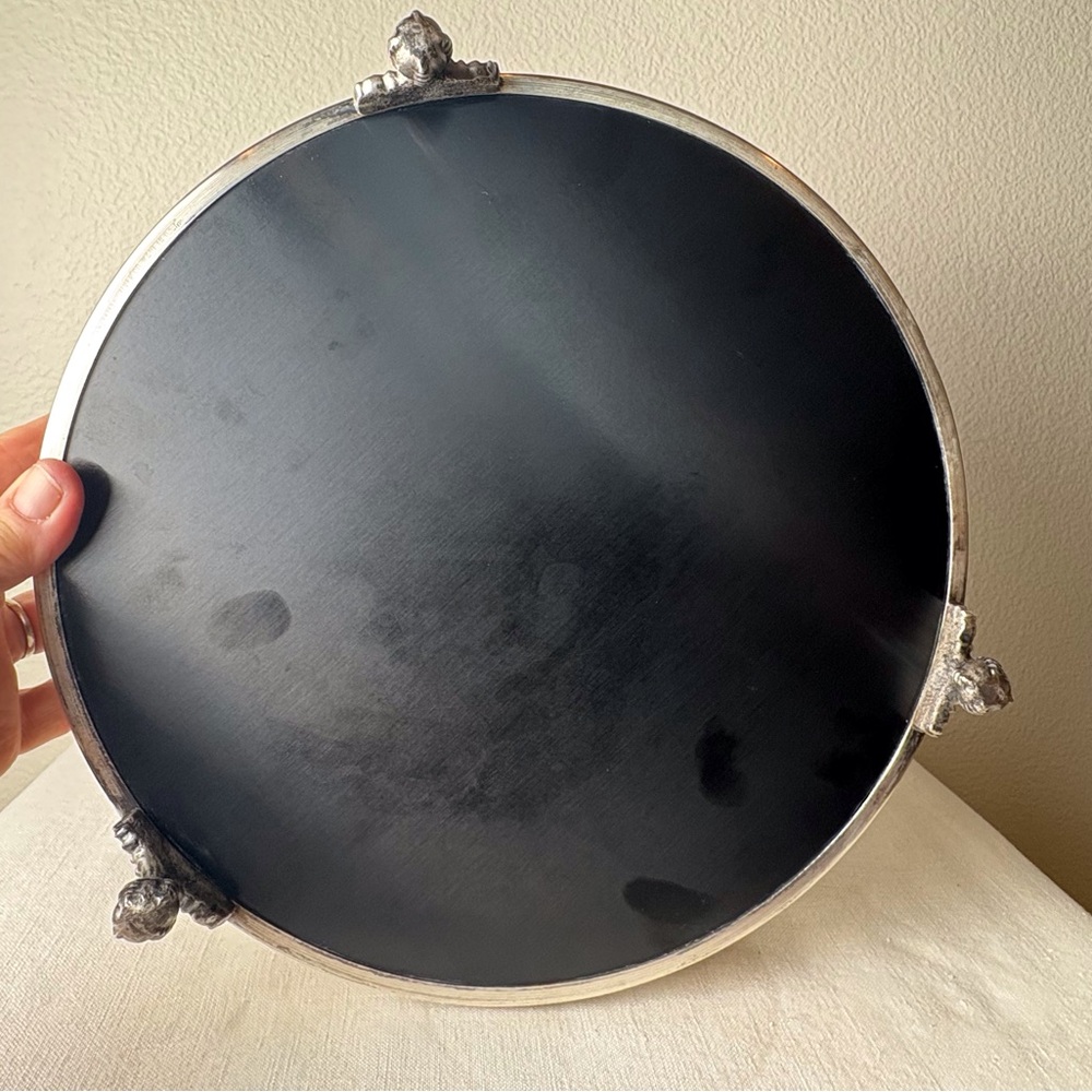 MCM Footed Bar / Vanity Tray - Silver Plate w/ Black Inset - XLNT Vintage Cond. - Picture 10 of 13